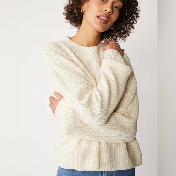Stateside Italian Cashmere ribbed Tall Collar Crewneck Sweater S made USA cream - Picture 1 of 9